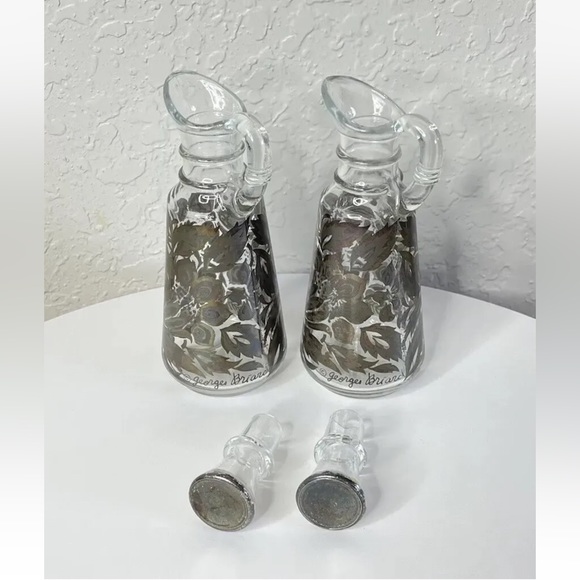 MCM Georges Briard Oil & Vinegar Cruets For Anchor Hocking with Floral Overlay - Picture 5 of 8